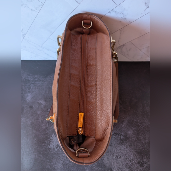 Michael Kors Brown Pebbled Leather Tote with Gold MK Charm - Picture 2 of 16